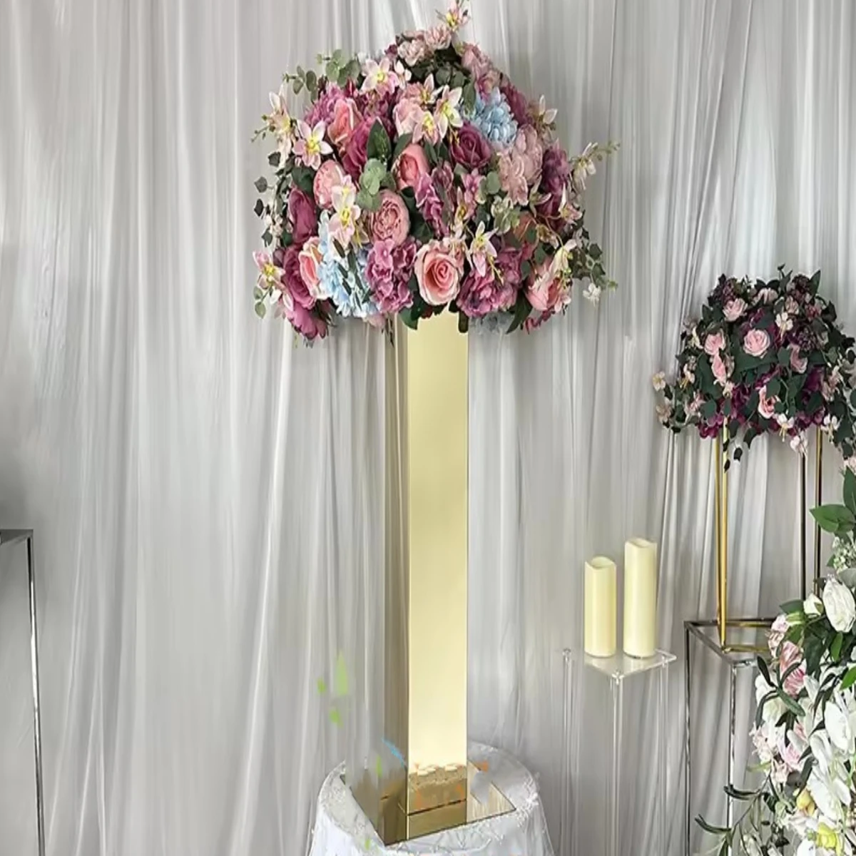 حامل ممشى زهري ، ديكور زفاف ، إطار ذهبي ، قاعدة اسطوانية ، حفلة استحمام للعرائس ، 10 ، عمود من من من من من من من من ؟ ، 10