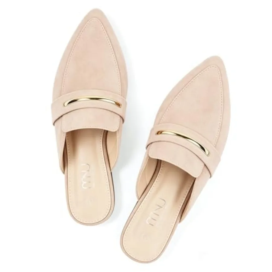 

Mules for Women - Suede Slip On Backless Loafers with Cushioned Insole and Non-Slip Sole, Pointed Toe Flats for Office Work Bus