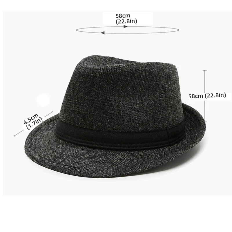 Topi Fedora Retro Topi Felt Lebar Pita Band Pria Topi Jazz Pria Elegan Inggris Topi Bowler Wol Luar Ruangan  chapeu