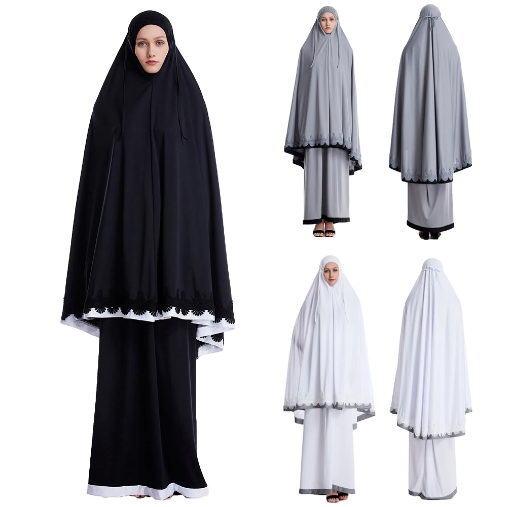 

Ramadan Prayer Garment for Women Muslim Islamic Long Hijab Thobe Abaya and Dress Set Female Full Covered Khimar Skirts 2pcs Set