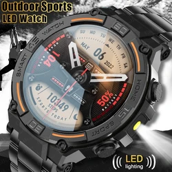 Outdoor Military Rugged Smartwatch Men GPS Sports Fitness Waterproof Watch Bluetooth Call with LED Lights Smart Watch