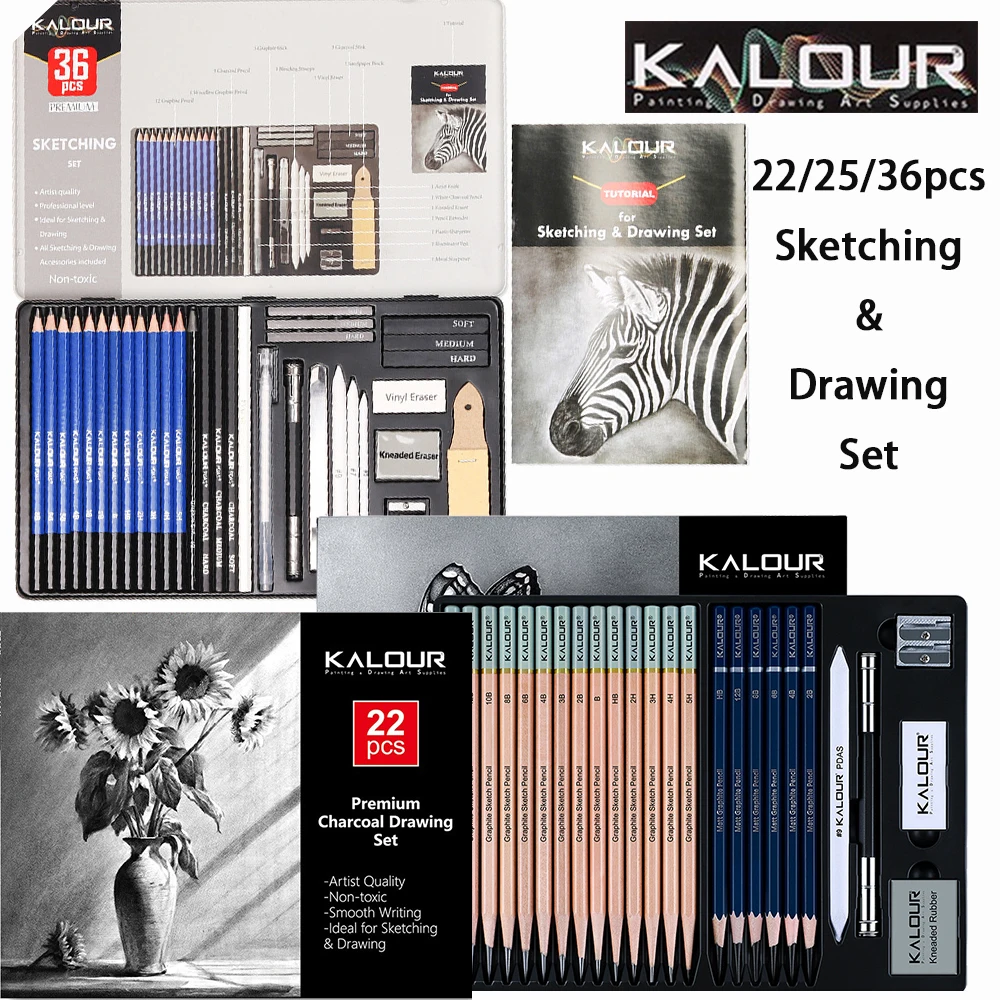 

Набор для рисования KALOUR, 36 предметов: карандаши для скетчинга, 22/25 предметов в картонной упаковке, светостойкие, бескислотные, безопасные канцелярские принадлежности для детей, студентов и взрослых