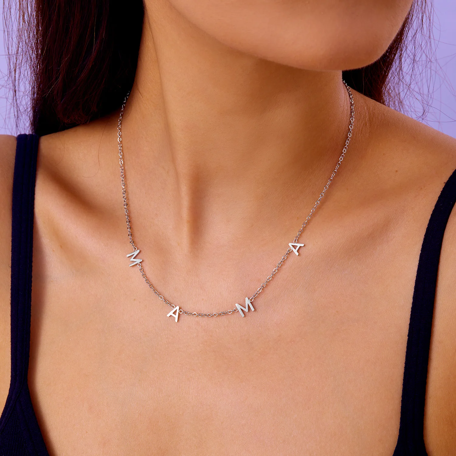 Halskette mit Mama-Buchstaben-Anhänger aus Edelstahl, schlicht, modisch, goldfarben, Schlüsselbein-Halsband für Frauen, perfektes Geschenk zum Muttertag – Detail 10