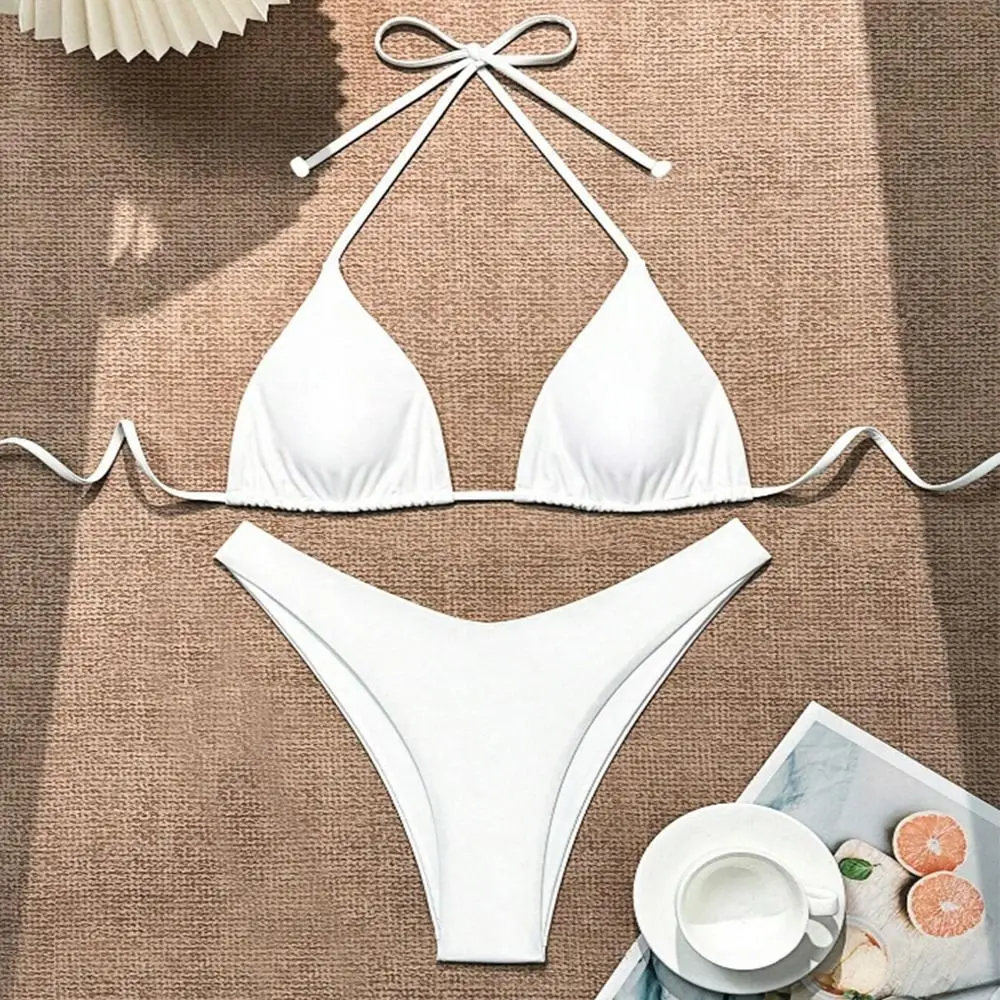 

Комплект из 2 предметов: модный летний пляжный купальник-бикини с завязками на шее, бразильский крой, повседневный купальный костюм для отпуска