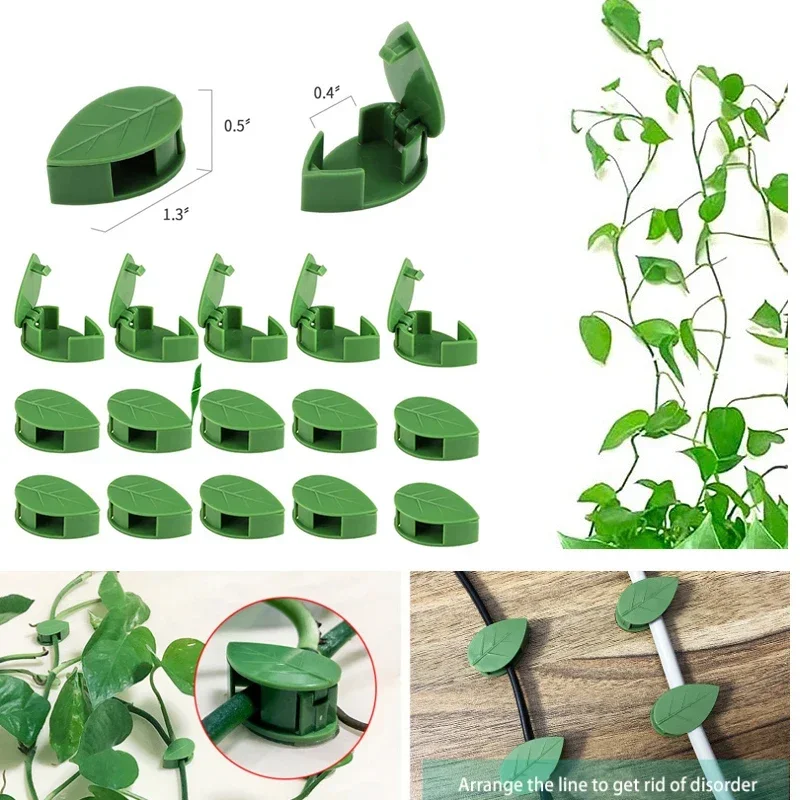 10/30/50PCS Plant Climbing Wall Clip Self-adhesive Hook Vine Traction Bracket Support Line Green Leaf Simulated Garden Wall Clip