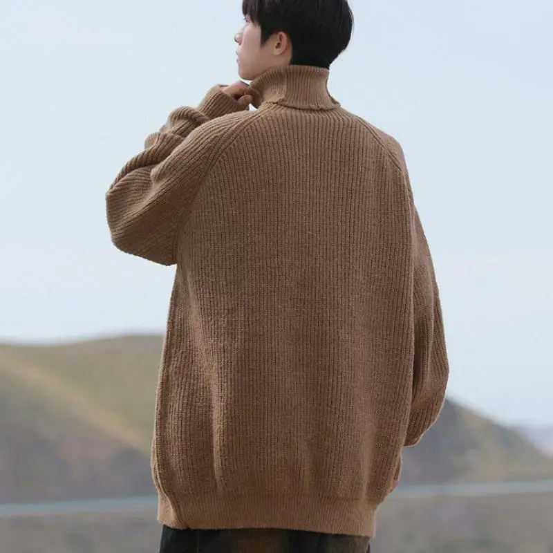 Plus Size Mens Roll Neck Sweaters for Man Plain Color Long Sleeve Heavyweight Plain Color Turtle Neck Winter Streetwear Top XXXL