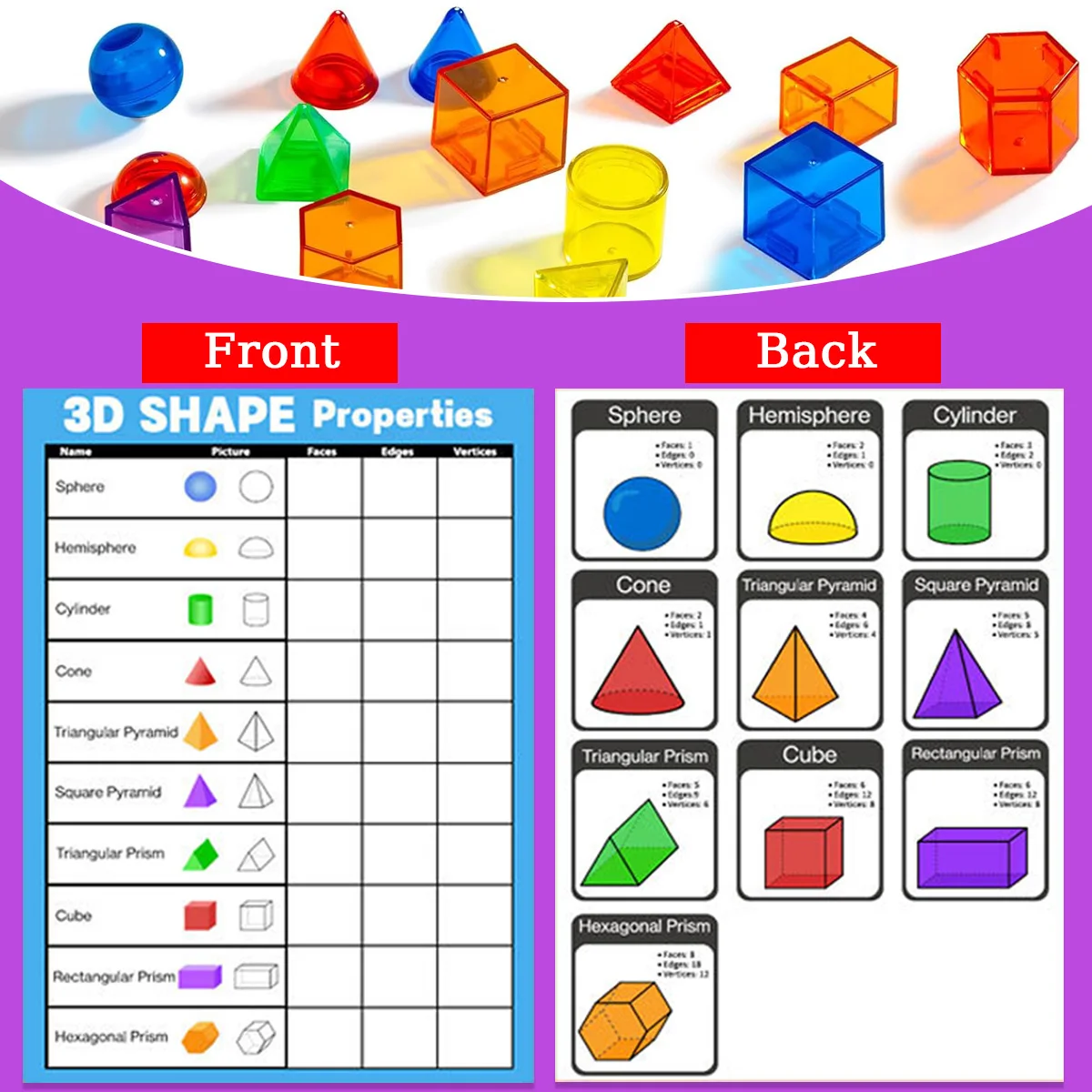 60 PCS 3D Shapes for Teaching, Geometric Solids for Kids, Translucent Toy for Light Table, Math Manipulatives for Classroom