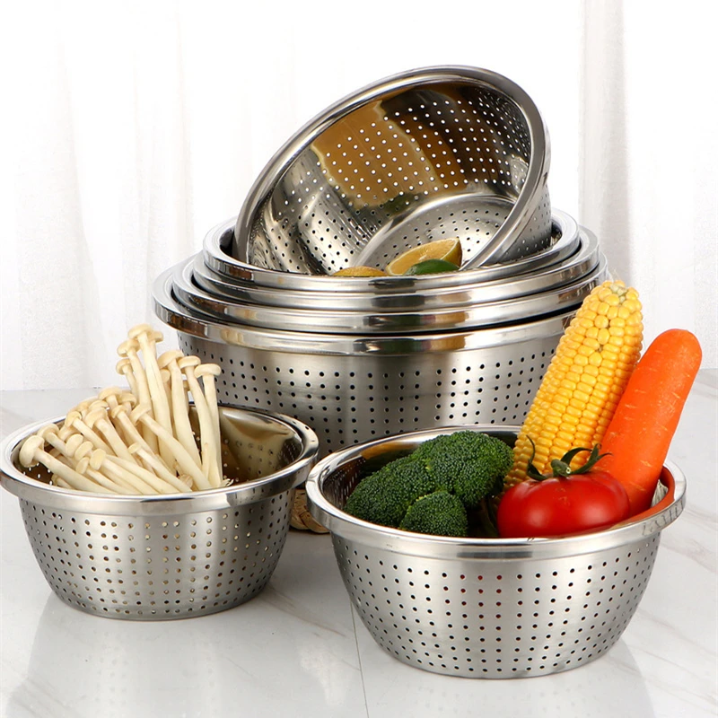 

Multifunctional Stainless Steel Drain Basin Rice Sieve Vegetables Fruits Cleaning Basket Mesh Strainer Filter Kitchen Utensils