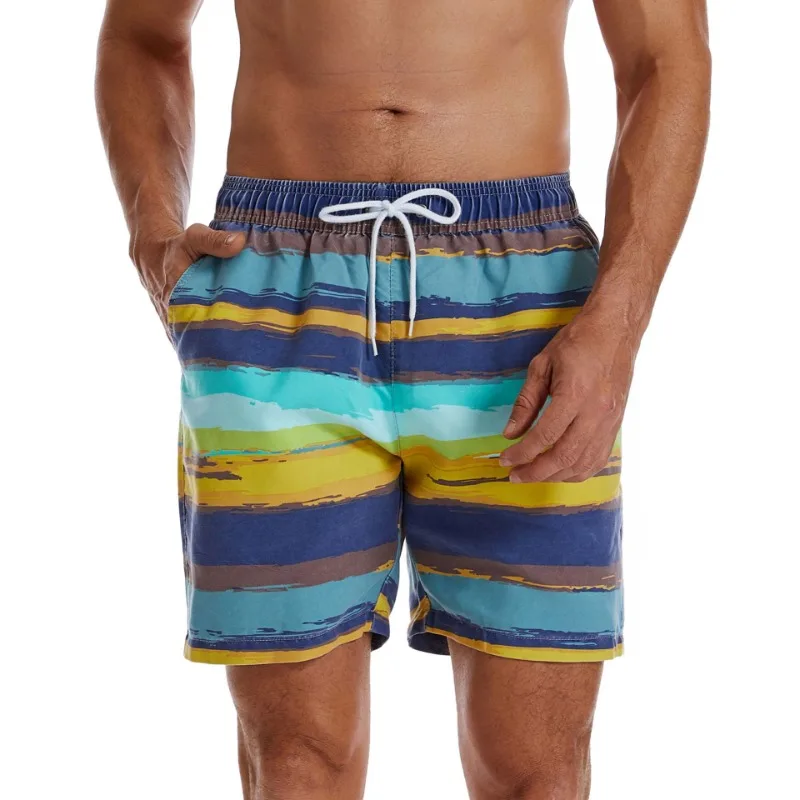 

Men's quick-drying beach pants striped European and American printed washed fabric swimming casual shorts