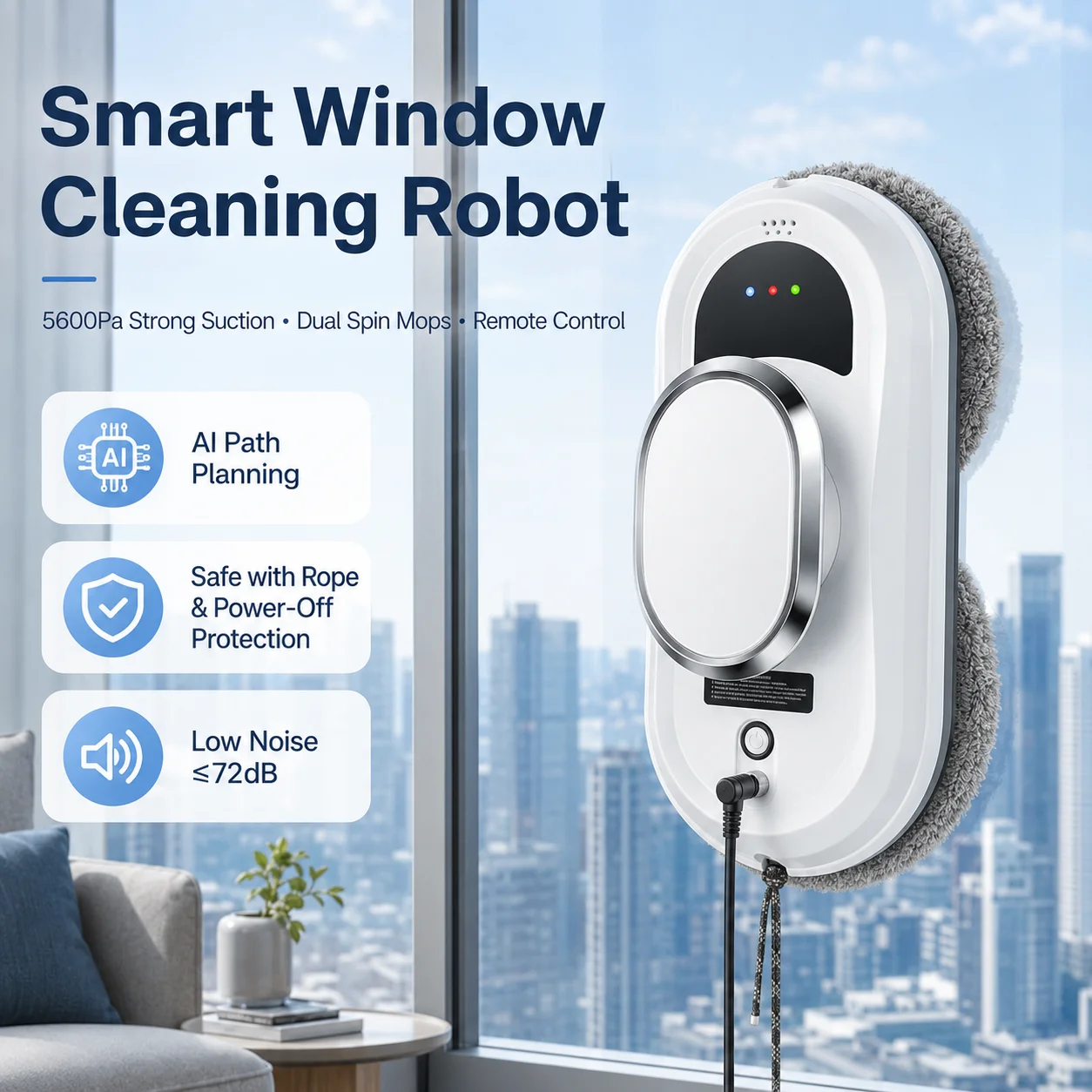 Intelligent Electric Window Cleaning Robot Vacuum Cleaner with Remote Control for Home Glass Window Cleaner