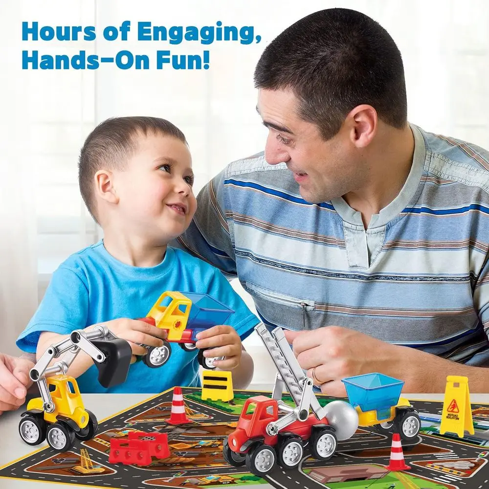Kit de vehículo magnético STEM de 72 piezas: tapete de juego educativo y señales de tráfico para niños de 3 a 8 años