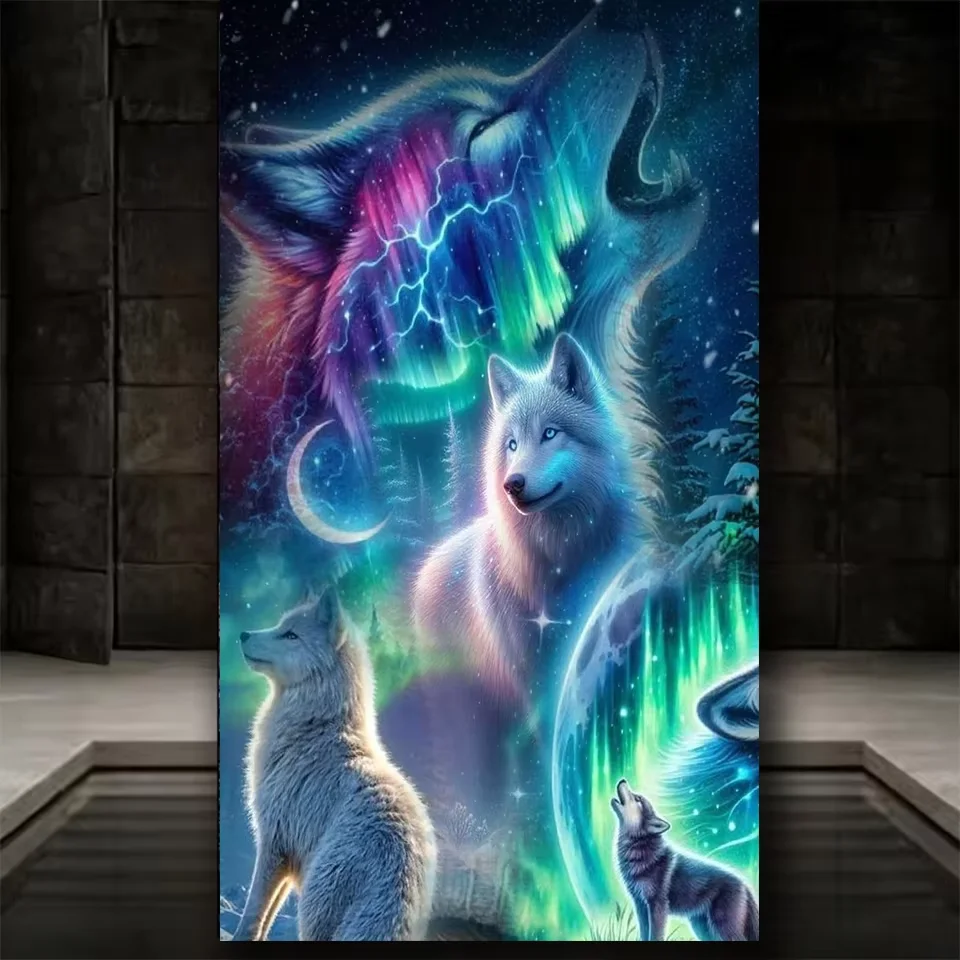 DIY Diamond Painting Aurora Scenery Wolves Diamond Embroidery Art Full Diamond Mosaic Cross Stitch Animals Home Decor Gift