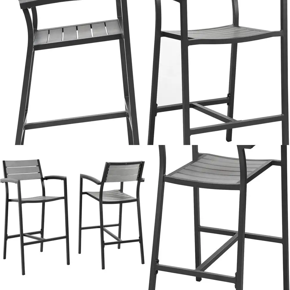 

Maine Aluminum Outdoor Patio Two Bar Stools in Brown Gray