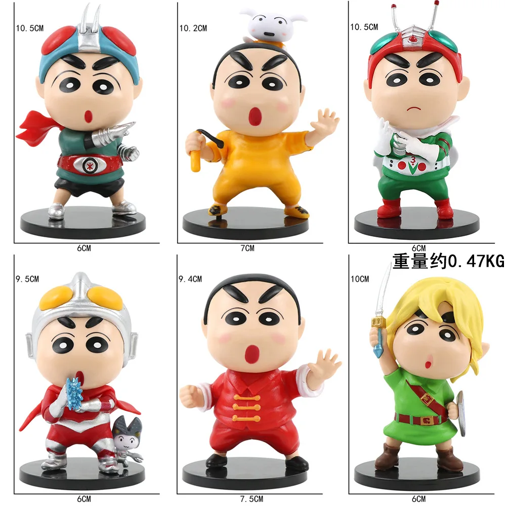 6pcs/set Crayon Shin-chan Cos Anime Characters Action Figure Anime Figurka Pvc Collection Handmade Model Toys Ornament ﻿