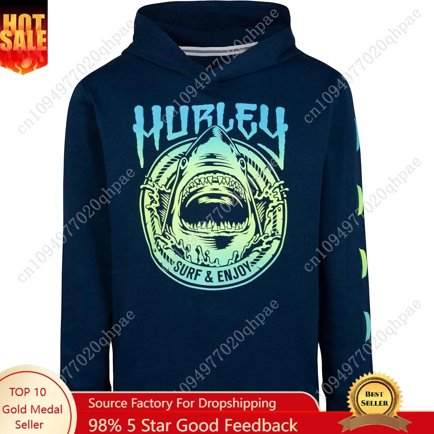 Hurley Jungen Langarm-T-Shirt mit Kapuze und Grafik