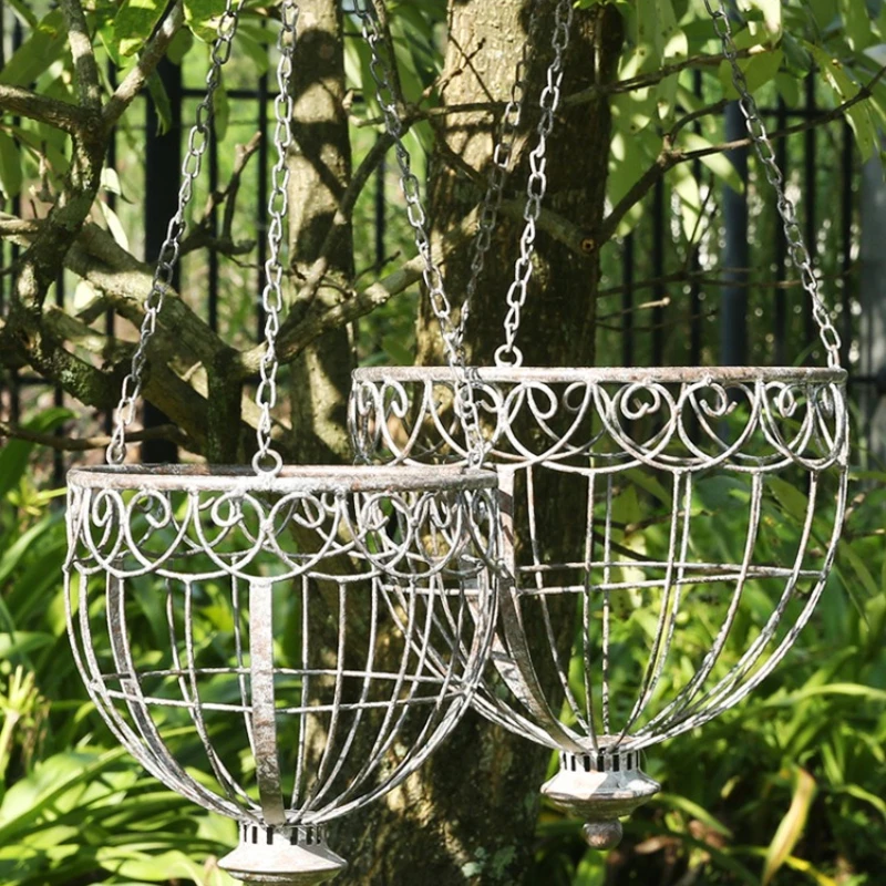 Retro Suspension Flower Pot Iron Planter Basket for Succulents Home Furnishings Courtyard Planters Decorate Metal Hanging Basket