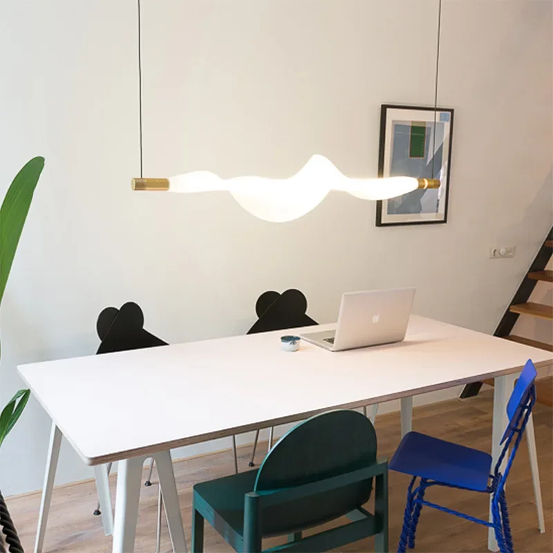 

SANDYHA Nordic Designer LED Chandelier Long Strip Hanging Glass Lamps for Living Room Dining Table Bedroom Lighting Decoration