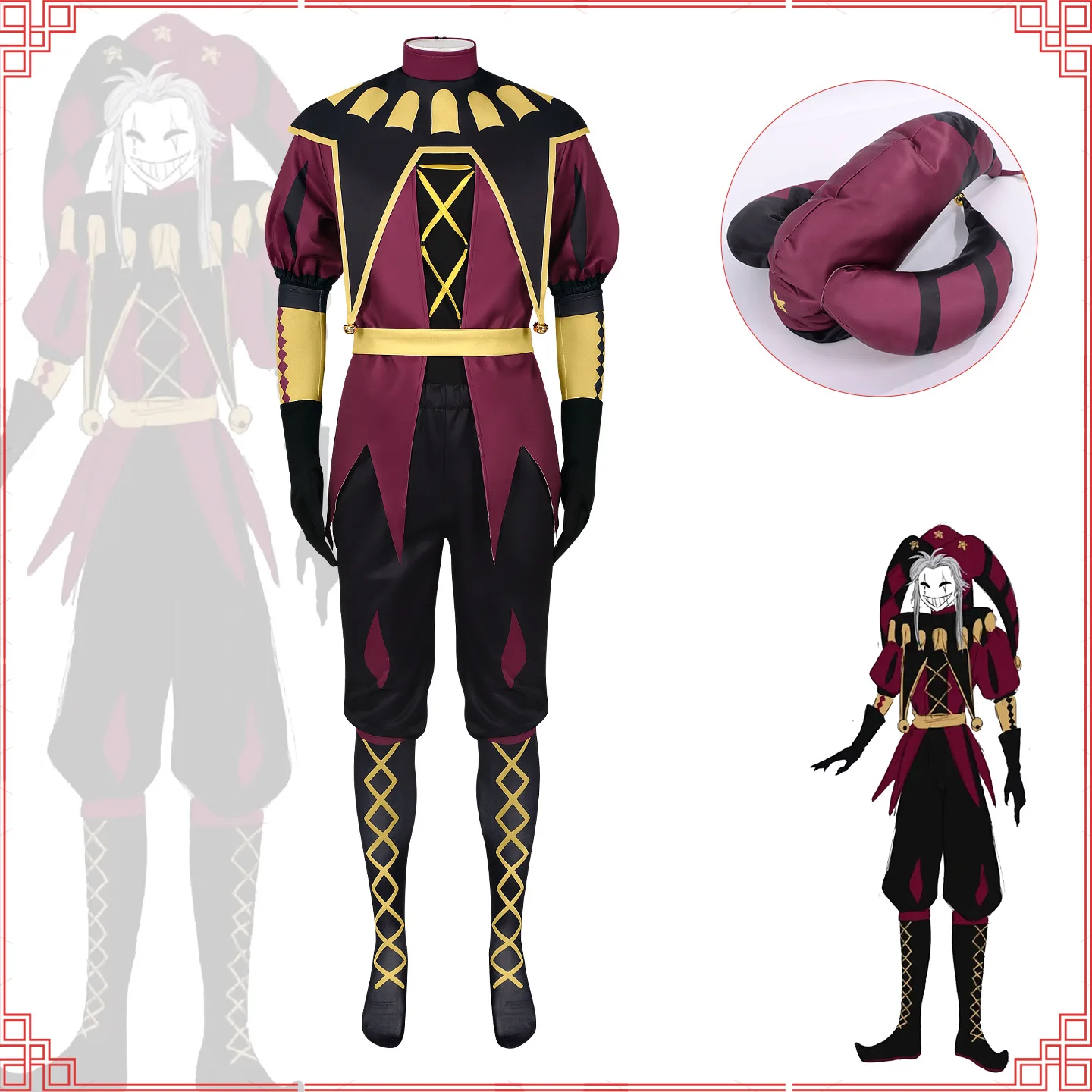 Anime Clown Cosplay Green Red Costume mask Hat with Gloves Socks Christmas Halloween Party Costumes - view 2