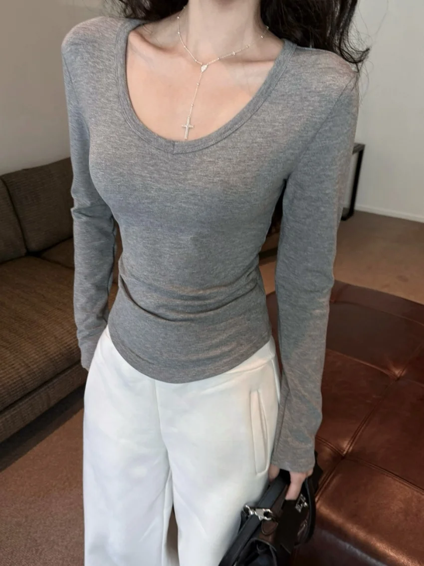 الغريبة كيتي Basewear تي شيرت نحيل شيك الصلبة المرأة أفخم الشتاء كم كامل جديد رشاقته الدافئة اليومية الخامس الرقبة OL كل مباراة تيز #1