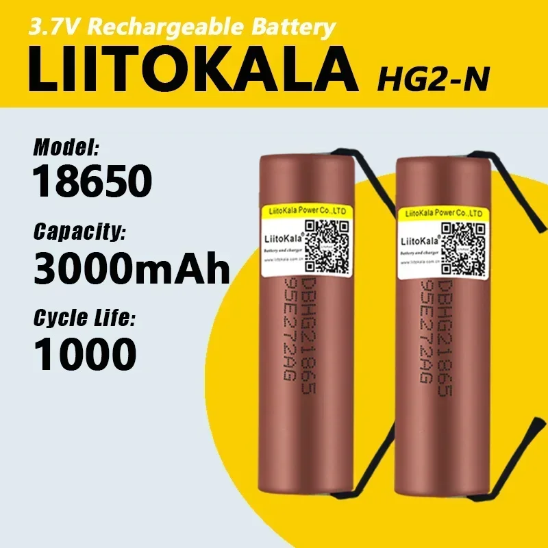 1-30pcs LiitoKala HG2 3.7V 18650 แบตเตอรี่ 3000mAh 3.6V Discharge 20A เฉพาะ high Power Discharge + DIY นิกเกิล