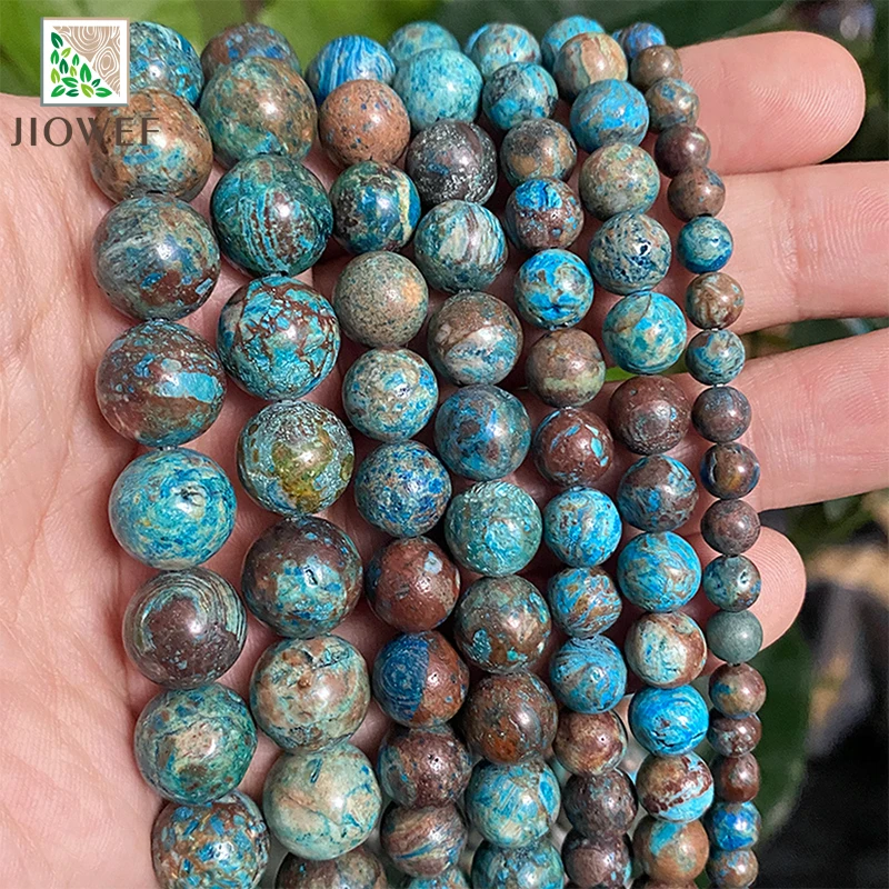 4/6/8/10/12mm Natural Stone Slab Blue Ocean Jaspers Loose Spacer Beads DIY Charms Bracelet Accessories for Jewelry Making 15\'\'