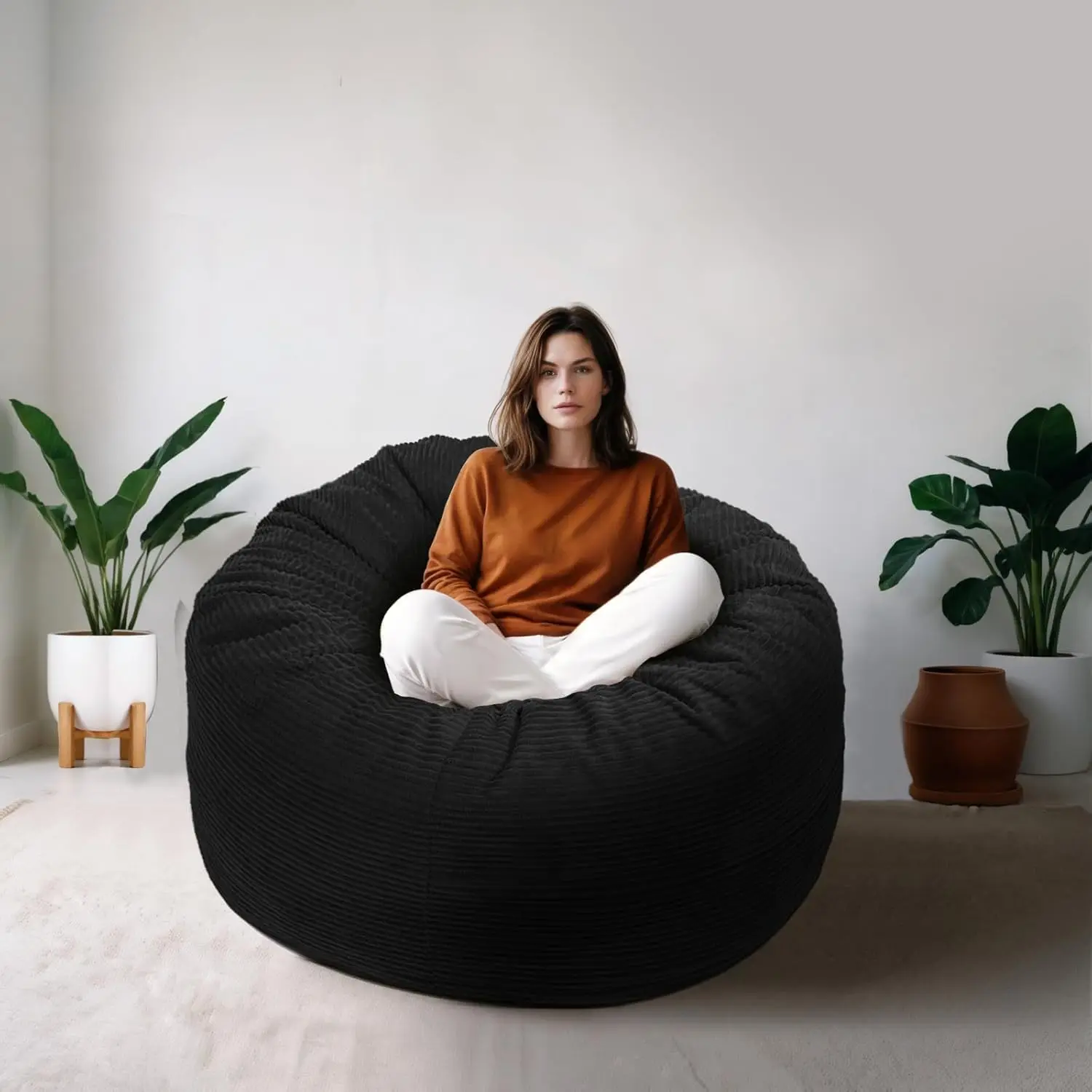 3FT Memory Foam Bean Bag Sofa with Removable Cover for Gaming, Reading, Relaxation in Black
