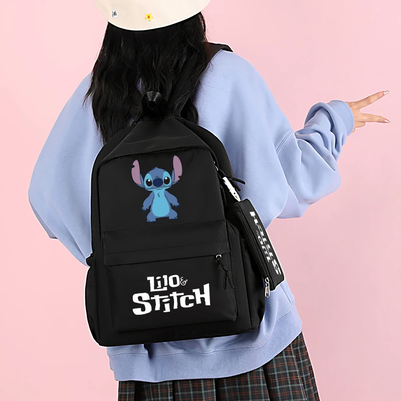 Disney-mochila de Lilo Stitch para niño, niña, adolescente, estudiante, mochila escolar, bolsa de almuerzo, regalo encantador, 3 piezas por juego