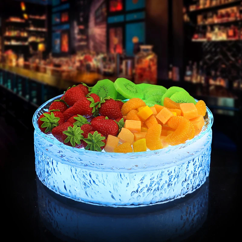 

Bar luminous fruit plate, translucent ice-pattern fruit plate, KTV party fruit plate, round four-compartment snack plate