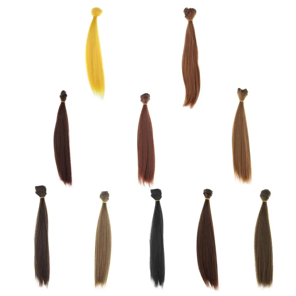 Peruca reta longa para DIY Doll Making, cabelo lindo, reparação Acessório, 25cm