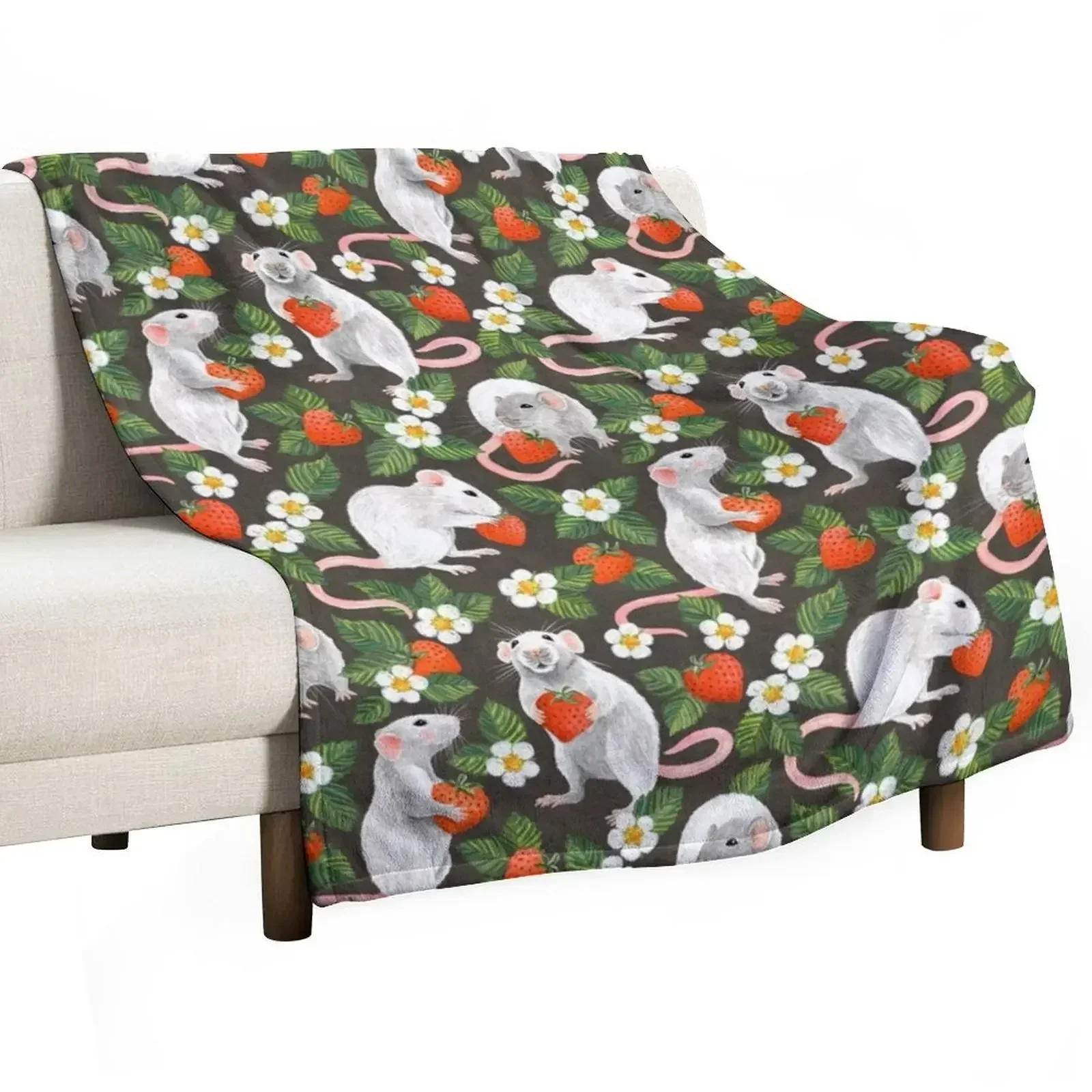 

Rats Love Strawberries on vintage dark brown Throw Blanket Multi-Purpose For Decorative Sofa Luxury Brand Blankets