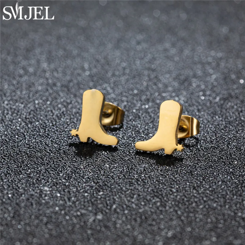Stainless Steel Cowboy Boot Stud Earrings Minimalist Western Cowgirl Style Small Ear Studs for Women Punk Jewelry Gift