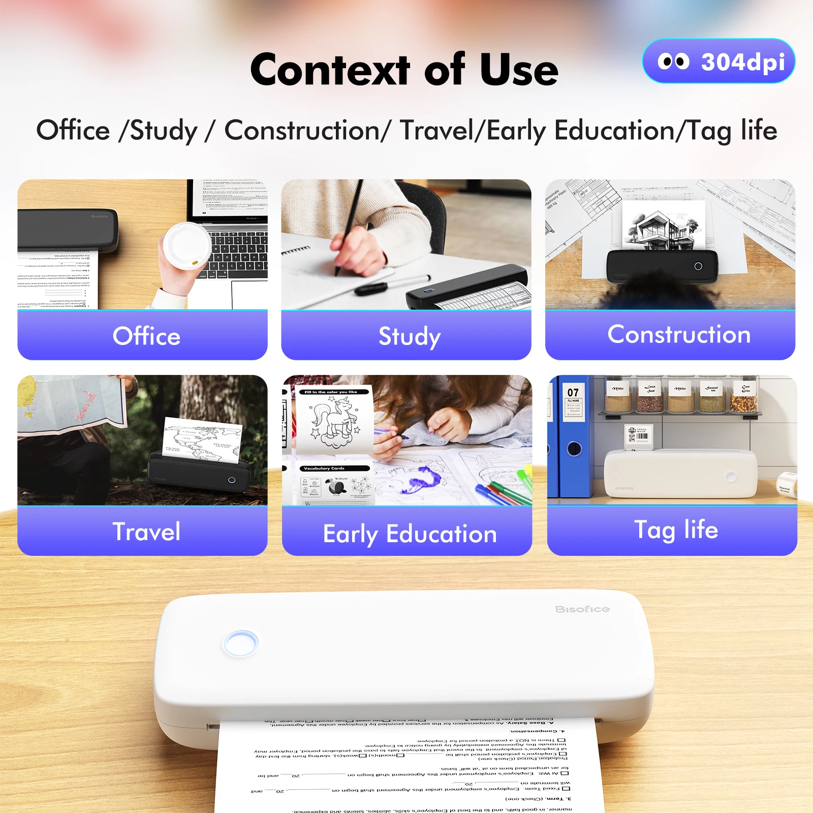 Portable Thermal Printer A4 Photo Pocket Thermal Label Printer Supports Multi-Size Printing Wireless Bluetooth Connect Printer