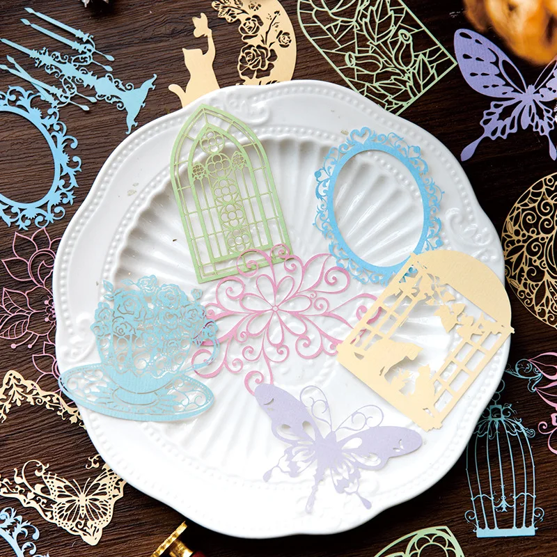 10pcs Retro Butterfly Flower Hollow Lace Material Paper Junk Journal Planner Scrapbooking Frame Craft Paper Card Making Supplies