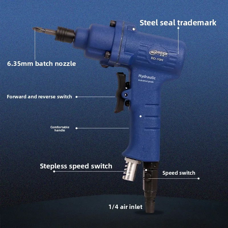Beidi Wind Batch Pneumatic Screwdriver 6H10H Oil-Pressed Powerful Pneumatic Screwdriver Screwdriver Can Be Added with Strong Oil