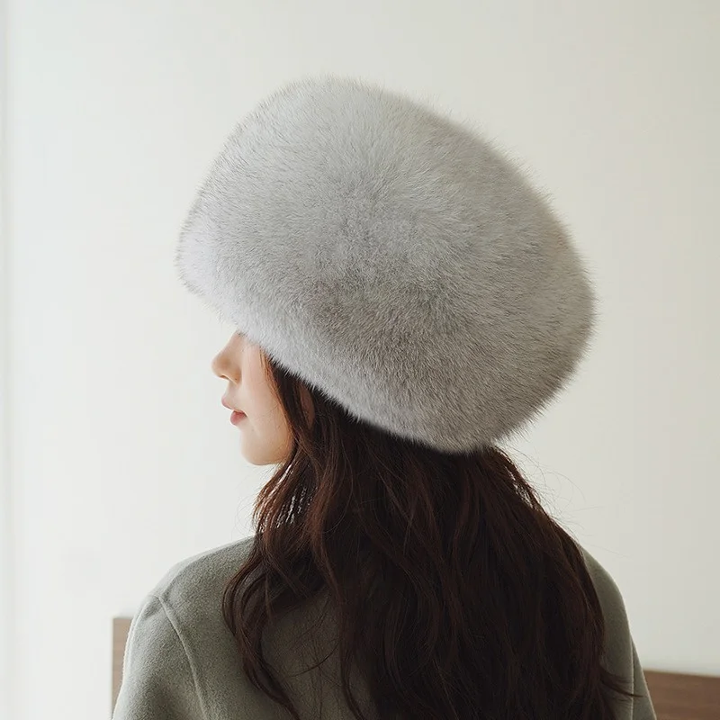 Senhoras luxo Fox Fur Hat, proteção de orelha, grande, redondo, ao ar livre, quente, pelúcia, chapéu do Mongolian, inverno, moda