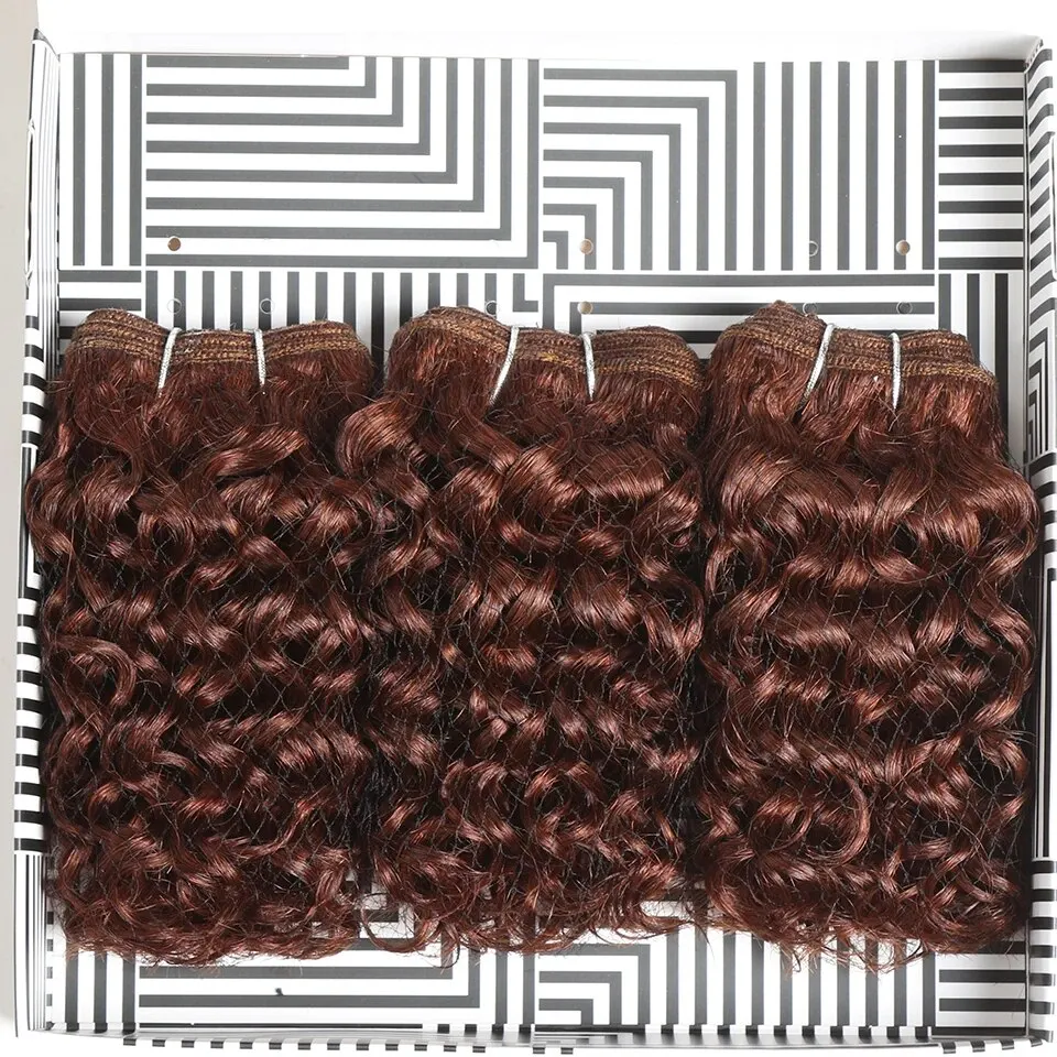 Reddish Brown 3Pieces /Lot Sassy Curly Wavy Human Hair Bundles Brazilian Human Hair Weave Bundles Curly Hair Extensions