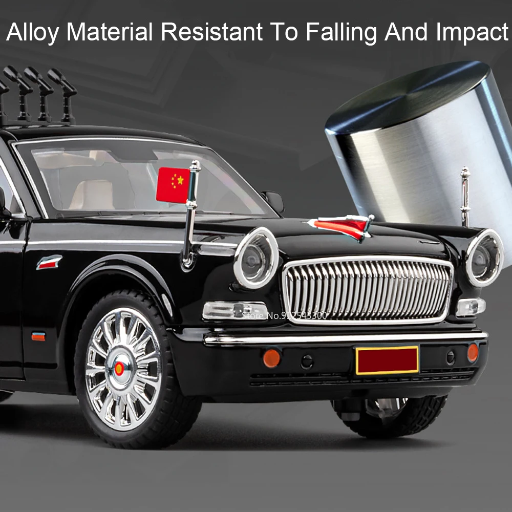 1:24 HONGQI 80th E-HS9 Car Model Toy Alloy Diecast Parade Vehicles Sound Light Pull Back Doors Opened Models Best Presents