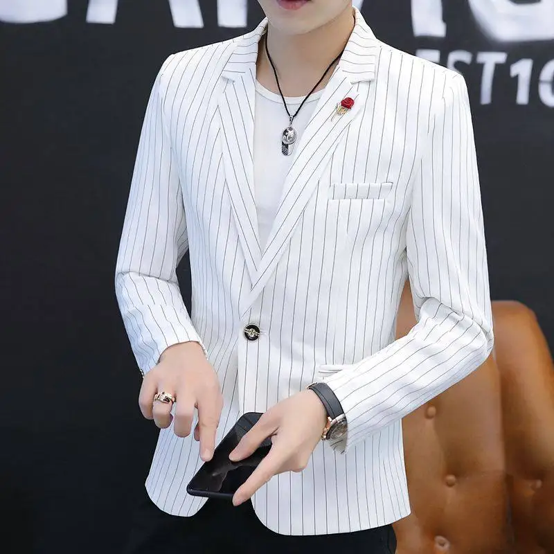 

Slim Fit Men's Striped Casual Suit Spring Autumn Faionable Single Piece Top Quali Polyester Anti-Wrinkle Breathable