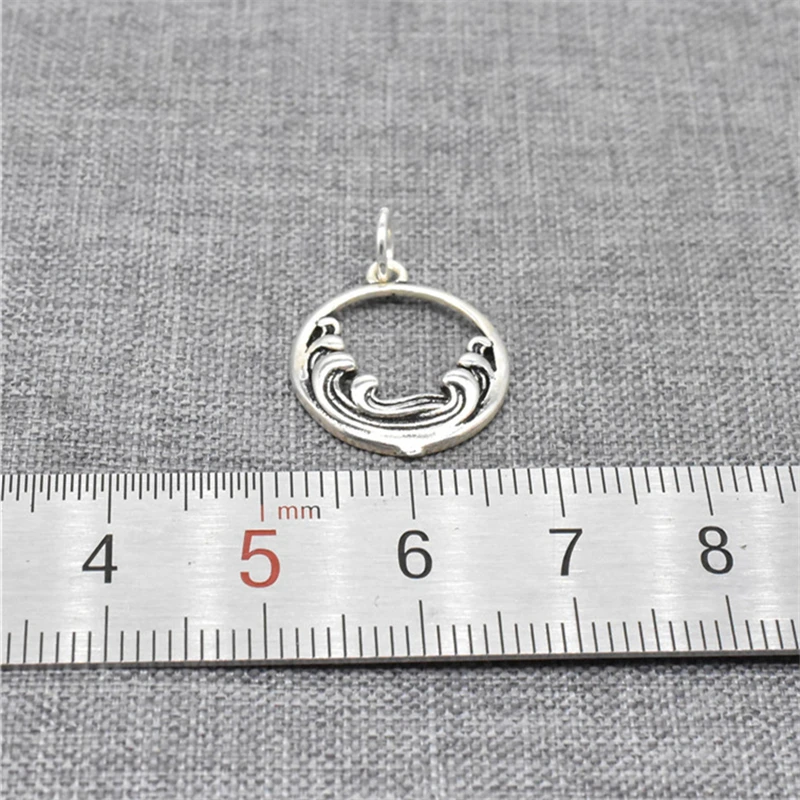1 Piece Circle Ocean Wave Charm Double Sided in 925 Sterling Silver for Necklace Bracelet and Earring Making
