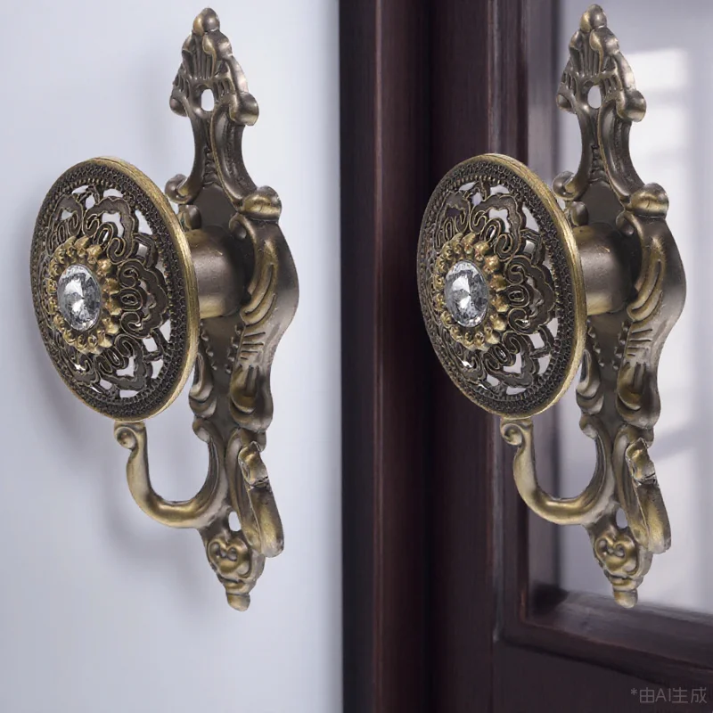 

2Pcs Alloy Curtain Hooks Rhinestone Decorative Pothooks Vintage Curtain Hangers for Shower Bathroom Window Door Home Furnishings