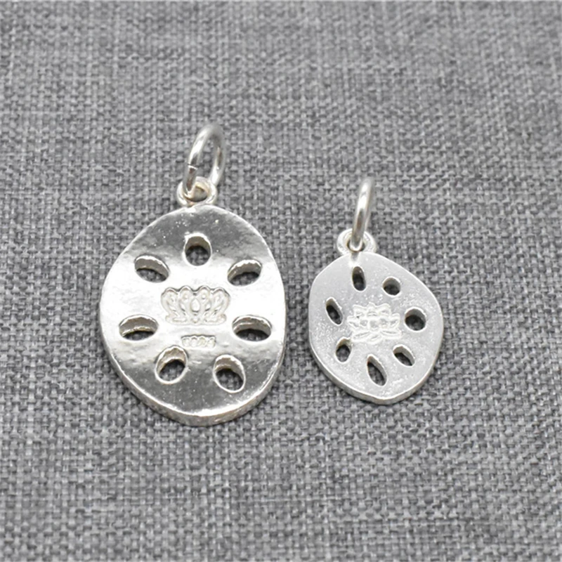 1 Piece Lotus Root Charm in 925 Sterling Silver with Flower Print Double Sided for Bracelet and Necklace Making