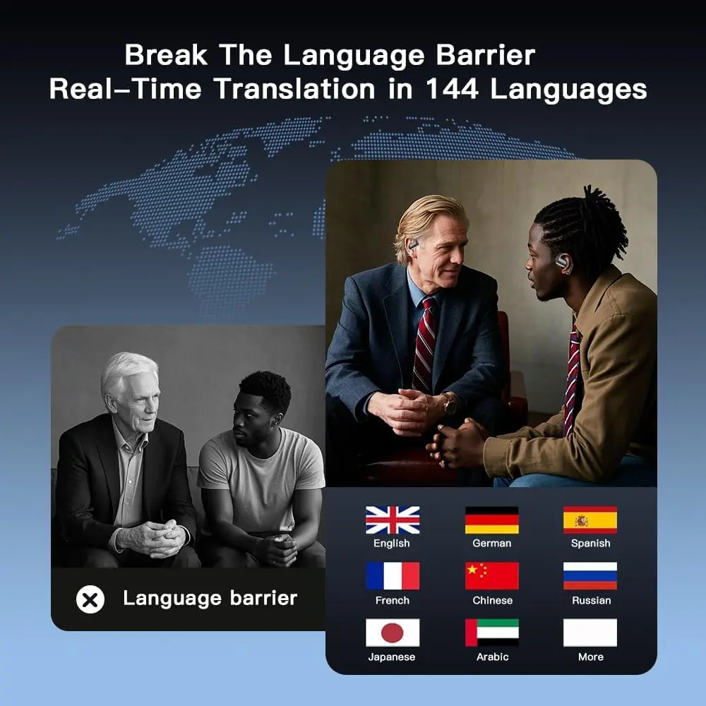 UYUXIO Real Time AI Vertaling Oordopjes met 144 Talen OWS Open Oor Vertalen Oortelefoon met LCD Scherm Oordopjes Hoofdtelefoon