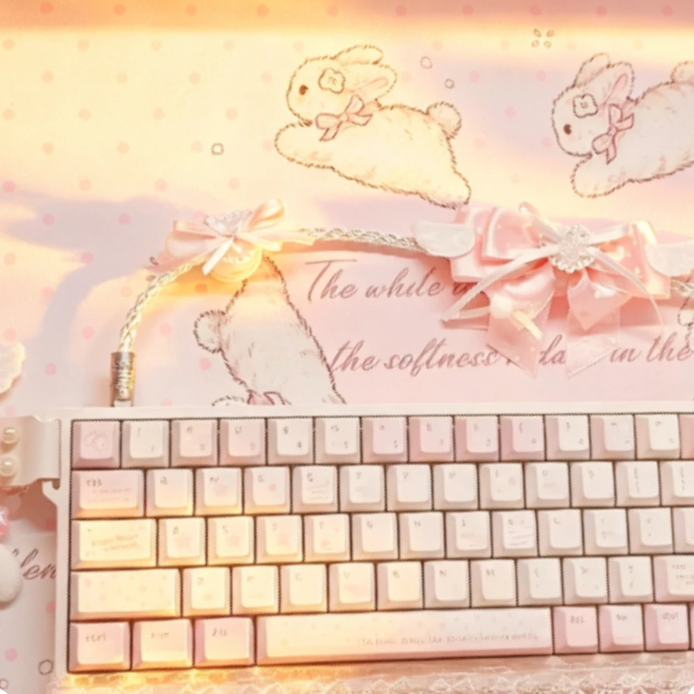 Keyboard Aviation Plug Cable Customized Single Crystal Copper 8k Luminous Data Cable 1.3m Usb Type-c Cute Keyboard Accessories