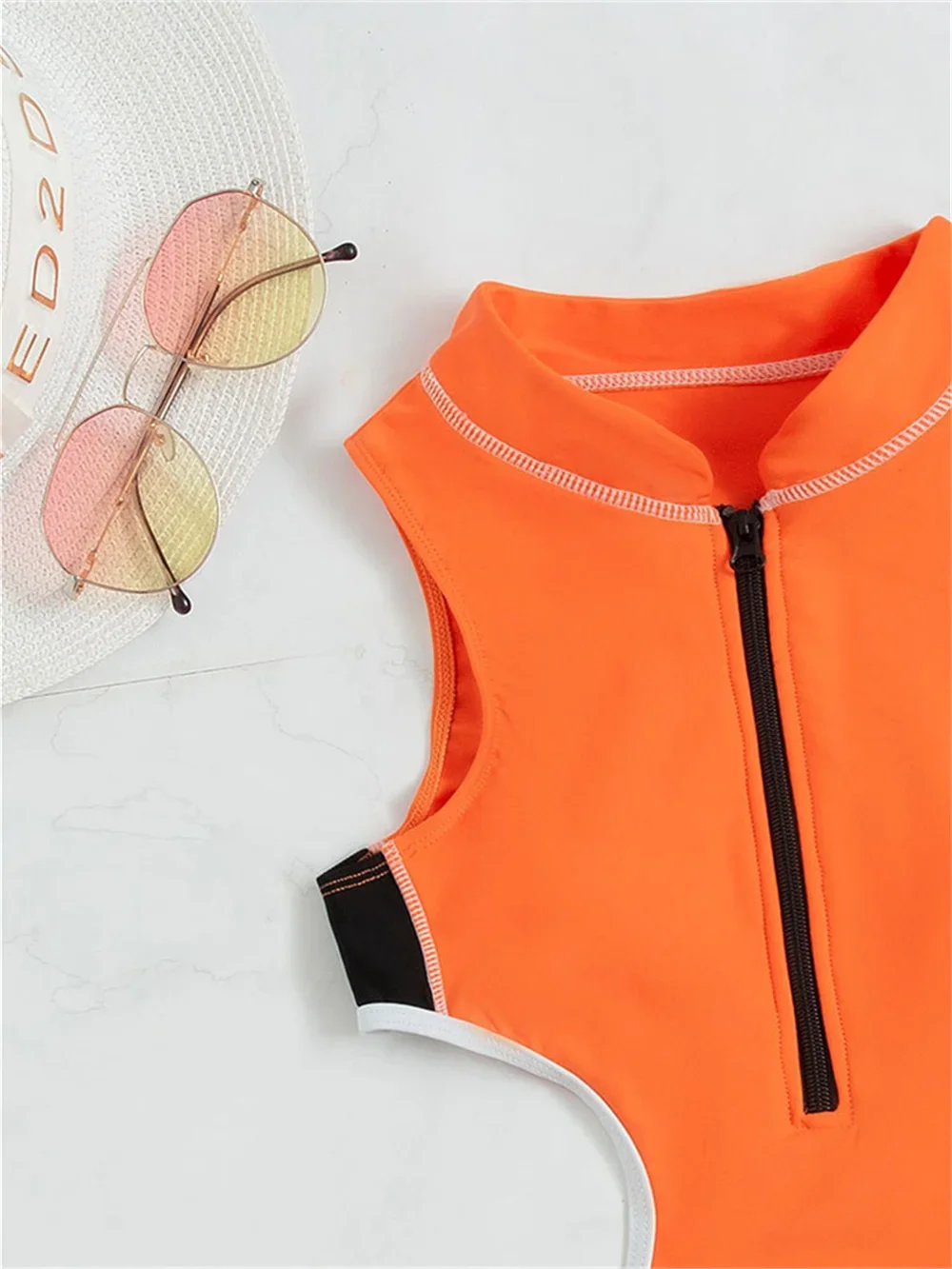 Costume da bagno sexy con cerniera cava bikini con taglio a gamba alta arancione Y2K costumi da bagno per le vacanze costume da bagno push up da donna set bikini da spiaggia