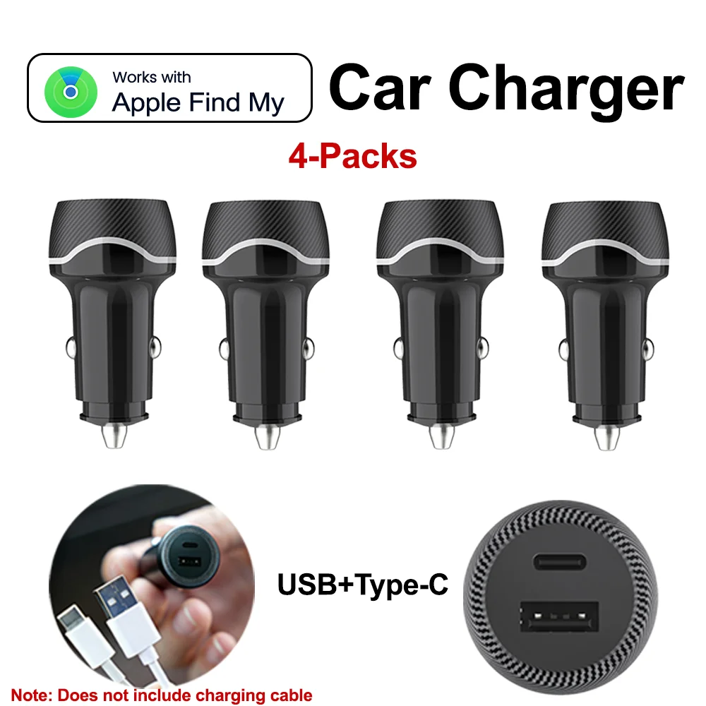 1-4Pack Universal Mini GPS Locator Track Car Charger Cigarette Lighter USB Type-C Adapter Use For iPhone IOS Apple Find My APP