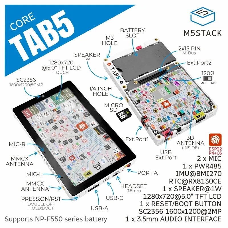 Kit de desarrollo/controlador IoT oficial Tab5 M5Stack (ESP32-P4) -sin batería