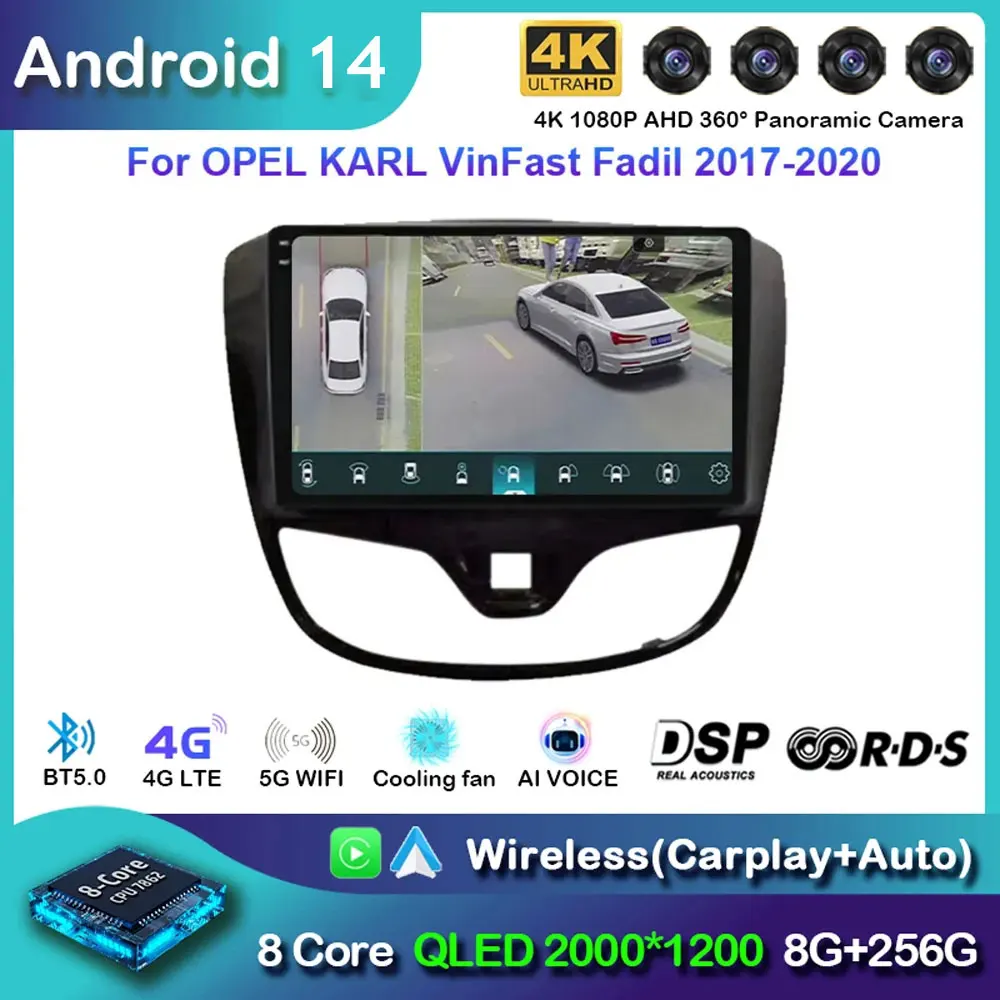 Limitation Android 14 pour Opel Karl VinFast Fadil, autoradio, lecteur vidéo, navigation GPS, Carplay sans fil, 2017-2020