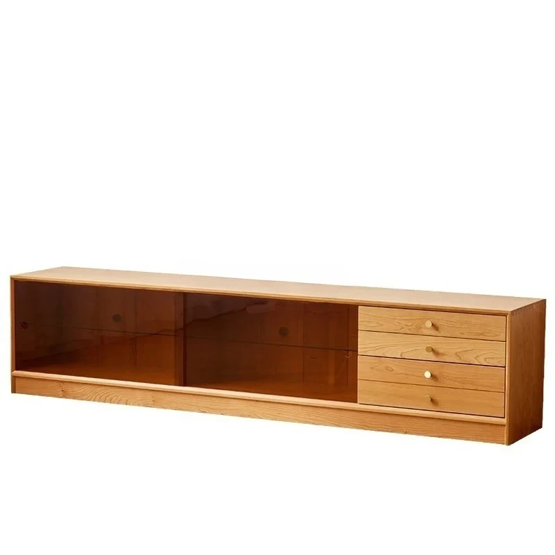 

Cherry wood TV cabinet household living room simple rock slab solid wood floor electricity