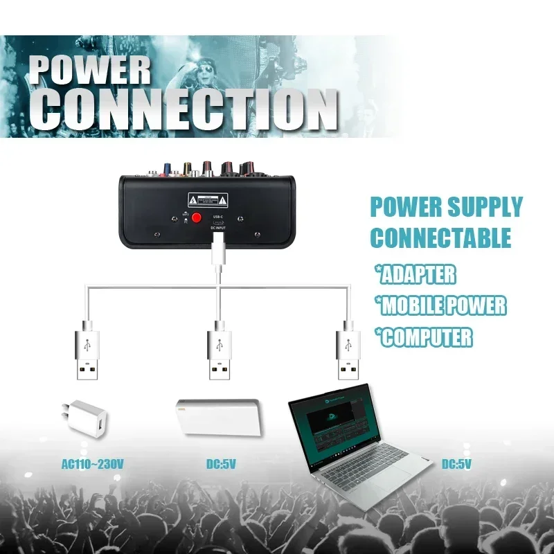 USB Bluetooth Reverb Processador De Áudio, Conferência ao ar livre Mixer, Live Sound Card, Live Recording, 4 Canais