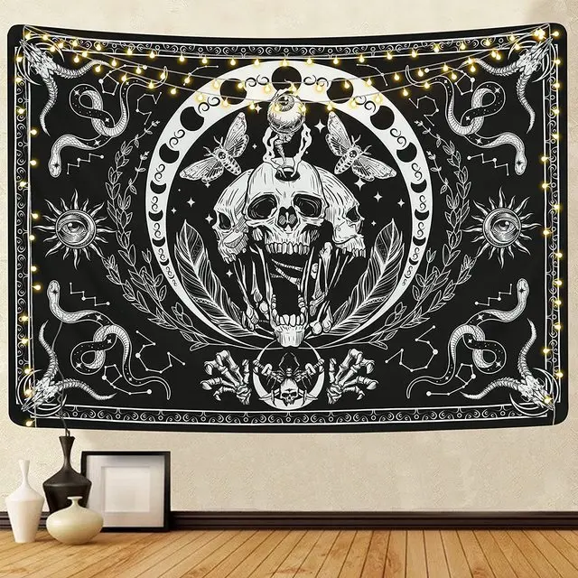 

Witchcraft Tapestry Black and White Snake Wall Decoration Moon Star Tarot Gothic Aesthetic Art Hanging for Room Home Decor